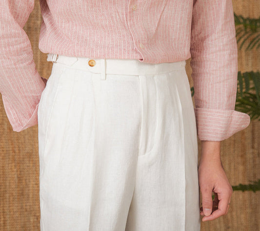 St. Julian Linen Straight Fit Pleated Trousers